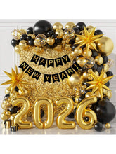 140-Piece 2026 New Year Decorations Balloon Arch With Black And Gold Balloons And A Happy New Year Banner, Perfect For New Year's Eve Celebrations -