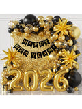 140-Piece 2026 New Year Decorations Balloon Arch With Black And Gold Balloons And A Happy New Year Banner, Perfect For New Year's Eve Celebrations -