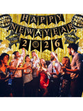 2026 New Year Decorations Black and Gold Banner Balloons and Backdrop
