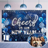 6x4ft Blue Happy New Year 2026 Backdrop with Cheers Banner for Party & Photos