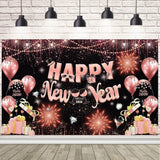 Pink 2026 Happy New Year Banner with Fireworks Design 70.8x43.3in for Party Decor