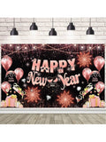 Pink 2026 Happy New Year Banner with Fireworks Design 70.8x43.3in for Party Decor
