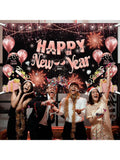 Pink 2026 Happy New Year Banner with Fireworks Design 70.8x43.3in for Party Decor