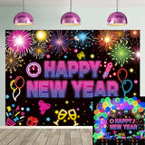 8x6FT 2026 Neon Happy New Year Banner Backdrop, Ideal For NYE Decorations, Glitter Party Themes, New Years Eve Photo Props And Celebration Supplies -