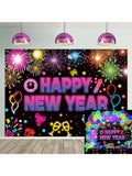 8x6FT 2026 Neon Happy New Year Banner Backdrop, Ideal For NYE Decorations, Glitter Party Themes, New Years Eve Photo Props And Celebration Supplies -
