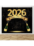 2026 New Year Backdrop 10x8ft Fabric, Perfect For NYE Celebrations With Champagne-Themed Party Décor And Festive Photo Background-