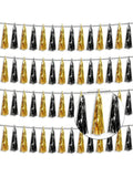 4-Piece Black and Gold Foil Tassel Garland with Metallic Streamers
