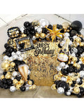 Happy New Year Balloon Garland 128 pcs Black Gold Silver with Foil Balloons