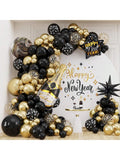 2026 New Year Balloon Garland 130 pcs Black Gold with Bottle Foil