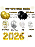 2026 New Year Balloons Black & Gold Foil Balloon for NYE Party Decor