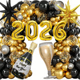 2026 New Year Balloons Black & Gold Foil Balloon for NYE Party Decor