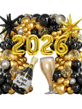 2026 New Year Balloons Black & Gold Foil Balloon for NYE Party Decor