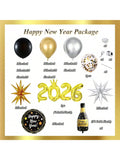 134-Piece New Year Balloon Arch Kit in Black Gold Silver with Foils