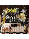 134-Piece New Year Balloon Arch Kit in Black Gold Silver with Foils