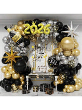 134-Piece New Year Balloon Arch Kit in Black Gold Silver with Foils