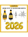 137PCS New Year Balloon Arch Kit Black Gold Silver 2026 Party Decor