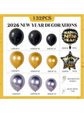137PCS New Year Balloon Arch Kit Black Gold Silver 2026 Party Decor