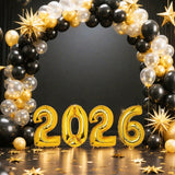 2026 Black And Gold Balloon Garland Arch Kit With 2026 Number Balloons For New Year's Eve, Back To School, Graduation, And Anniversary Decorations-
