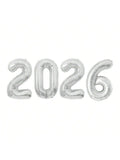 16 Inch Silver 2026 Foil Number Balloons for New Year and Party Decor