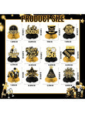 9pcs 2026 New Year Honeycomb Centerpieces Black & Gold for NYE Table Decor