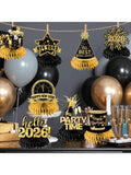9pcs 2026 New Year Honeycomb Centerpieces Black & Gold for NYE Table Decor