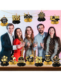 12pcs Happy New Year Honeycomb Centerpieces Black & Gold for 2026 NYE Decor