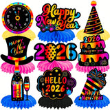12pcs Happy New Year Honeycomb Centerpieces Hello 2026 for NYE Table Decor
