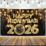 XL Happy New Year 2026 Banner 72x44" for NYE Party Backdrop & Decorations
