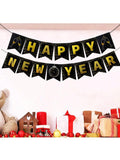 15-Piece Black and Gold Happy New Year Banner Set for 2026 Party Decor
