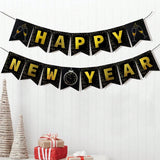15-Piece Black and Gold Happy New Year Banner Set for 2026 Party Decor
