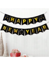 15-Piece Black and Gold Happy New Year Banner Set for 2026 Party Decor
