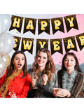 Happy New Year 2026 Black and Gold Metallic Banner for Party and Celebration Decor