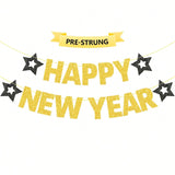 Gold Glitter Happy New Year 2026 Banner Holiday Party Celebration Decor