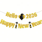 Sparkling Gold 2026 New Year Banner Hello 2026 for Party and Photo Decor