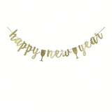 Happy New Year Gold Banner for New Years Eve Christmas and Holiday Decor