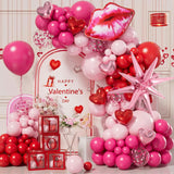 152PCS Valentine Balloon Arch Kit Pink Red Confetti Hearts Foil Decorations