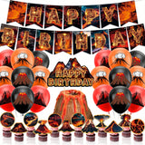 Lava Volcano Party Decoration Kit with Banner Cupcake Toppers and Balloons