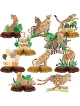 10-Pc Leopard and Cheetah Honeycomb Centerpieces for Jungle Birthday and Baby Shower