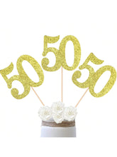 10PCS Double-Sided Gold 50th Birthday Anniversary Cake Table Centerpieces