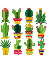 12PCS Cactus Party Decor Set with Honeycomb Centers & Garland for Fiesta
