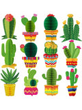 12PCS Cactus Party Decor Set with Honeycomb Centers & Garland for Fiesta
