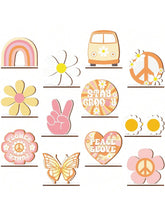 12pcs Groovy Party Decorations Boho Wooden Centerpieces Retro 60s 70s Party