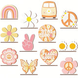 12pcs Groovy Party Decorations Boho Wooden Centerpieces Retro 60s 70s Party