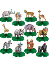 12-Pc Jungle Animal Honeycomb Centerpieces for Birthday and Baby Shower Parties