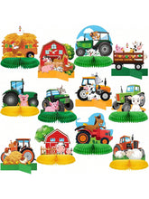 12-Pc Tractor Farm Party Decorations Honeycomb Table Centerpieces for Birthday and Baby Shower