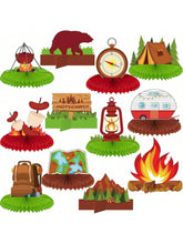 12-Pc Camping Honeycomb Centerpieces with Bears Tent and Campfire Table Decor