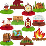 12-Pc Camping Honeycomb Centerpieces with Bears Tent and Campfire Table Decor