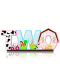Pink Farm Animals Wooden Letter Table Centerpiece 2nd Birthday Decor for Girls
