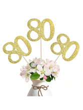 10PCS Double-Sided Gold 80th Birthday Anniversary Cake Table Centerpieces