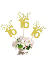 10-Pc Glitter Gold Sweet 16 Number Cake Toppers for Birthday and Party Decor